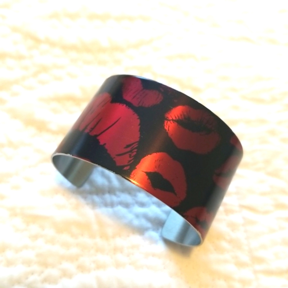 Red Kiss Print Wide Cuff Bracelet - Women's Jewelry
